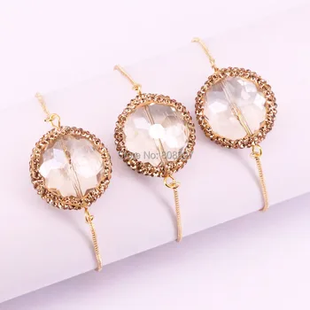 

8Pcs Pave Golden Zircon Glass Crystal connector bracelets,jewelry adjustable chain bracelet for women