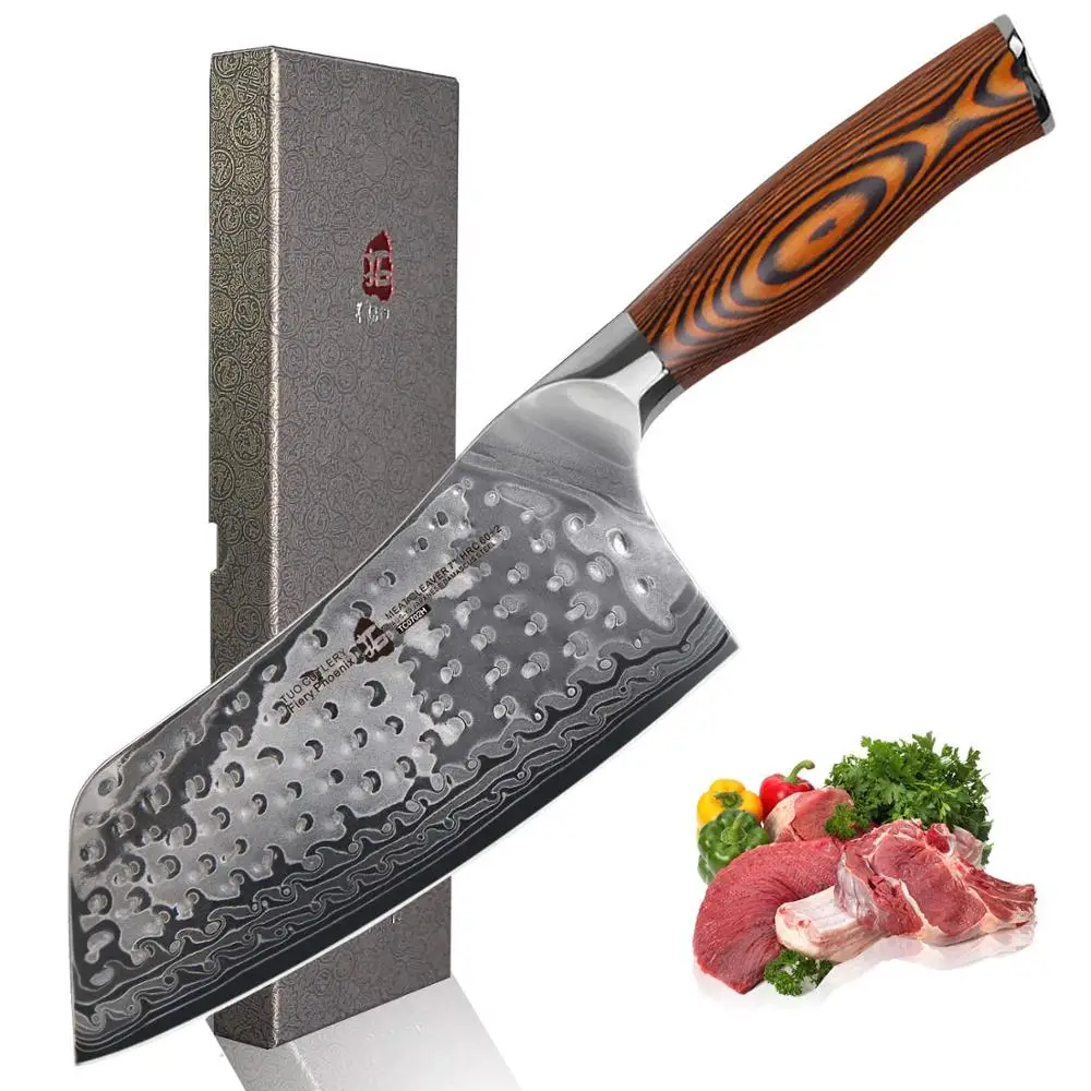 

TUO CUTLERY Chopping Knife - Damascus Aus-10 HC Stainless Steel Kitchen Knife with Ergonomic Pakkawood Handle - Fiery Series