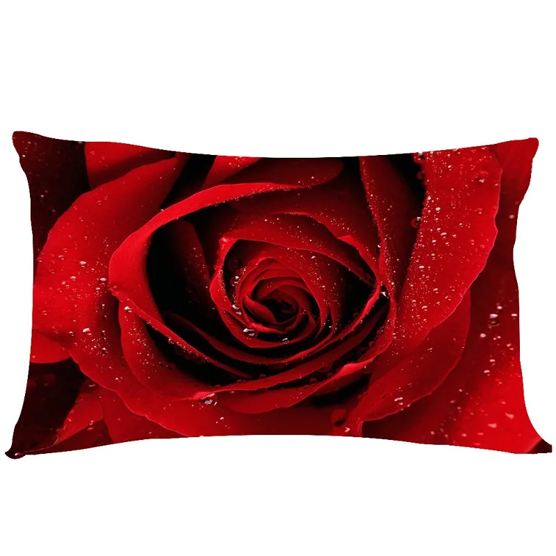 Pillowcase 3D Floral Cushion Cover Decorative Pillow Covers Plush Red Rose Cushion Covers Double