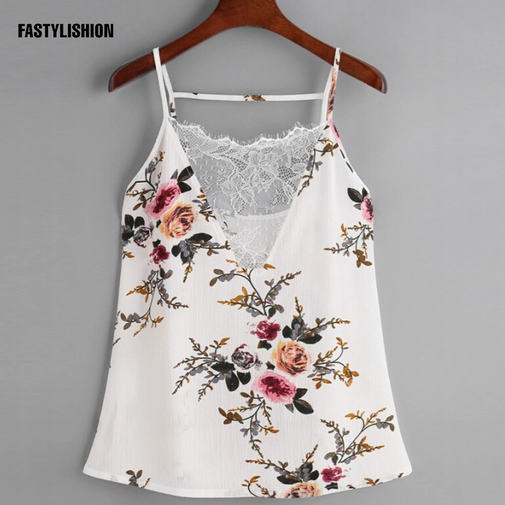 Chiffon Vests floral tanks top Women Camis Lace Vest Tops Tees Slim