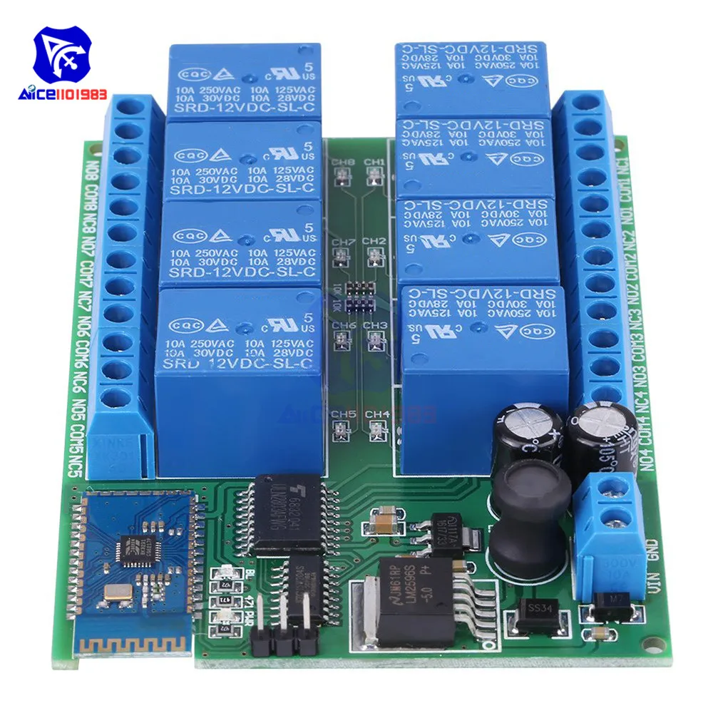 12V 8 Channel Bluetooth Relay Module Remote Control Switch Board for Android Smart Home