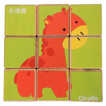 

MWZ Wooden Toys Cartoon Six Sides Painting Building Block 3D Toys Kids Early Learning Educational Jouet Birthday Gift For Baby