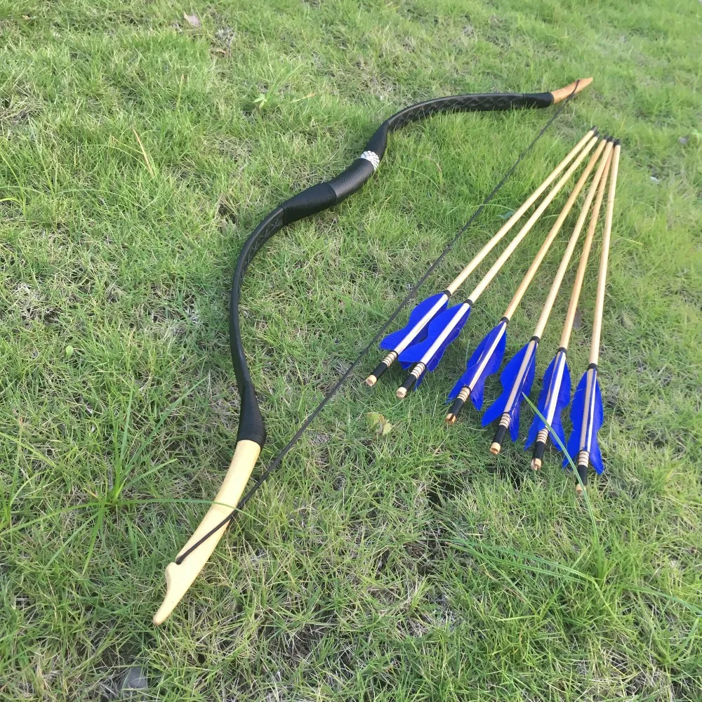 

Outdoor 20-60lbs Traditional Archery Hunting Recurvebow Laminate Bow Longbow +6 arrows
