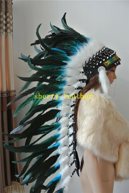 Tocado de plumas indio turquesa alto completo, réplica hecha, disfraces de  plumas, tocado de plumas, sombrero de plumas, 36 pulgadas - AliExpress