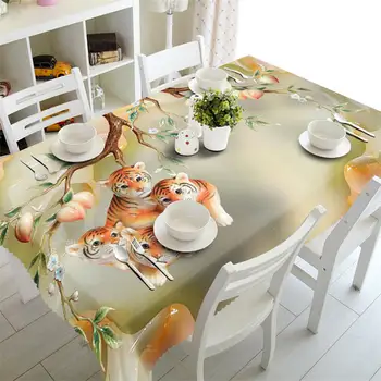 

table and chairs cloth Waterproof 3D Tablecloth rectangular round table covers Customized size Small tiger Cushion cover