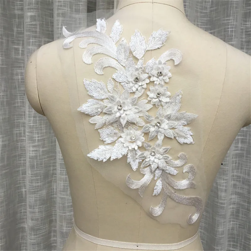 3D Цветочная вышивка блестки аппликация из ткани нашивки ручной работы без клея Швейные аксессуары DIY для свадебного платья 40*17 см