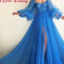 Новое поступление, милое синее вечернее платье, длинное, сделанное на заказ, а-силуэт, Дубай, длинные рукава-колокольчики, сексуальное вечернее платье