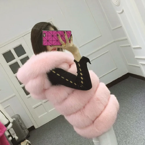 Задорина S-4XL женское меховое пальто с капюшоном новые зимние теплые сапоги из искусственного меха черно-бурой лисы меховой жилет Для женщин с высоким уровнем Класс Cappa, Модный Кардиган для девочки - Цвет: Pink