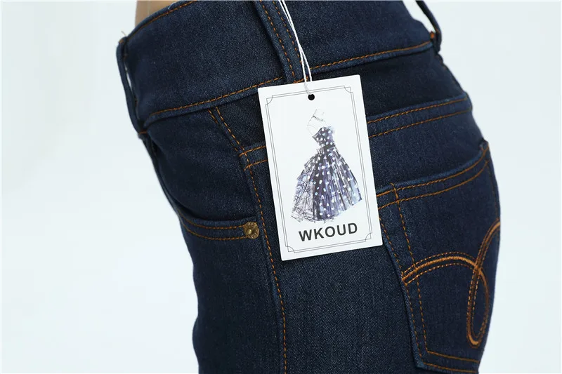 WKOUD 2019 зимние джинсы женские золотые флис изнутри утолщение джинсовые брюки с высокой талией теплые брюки женские зимние джинсы брюки P8018