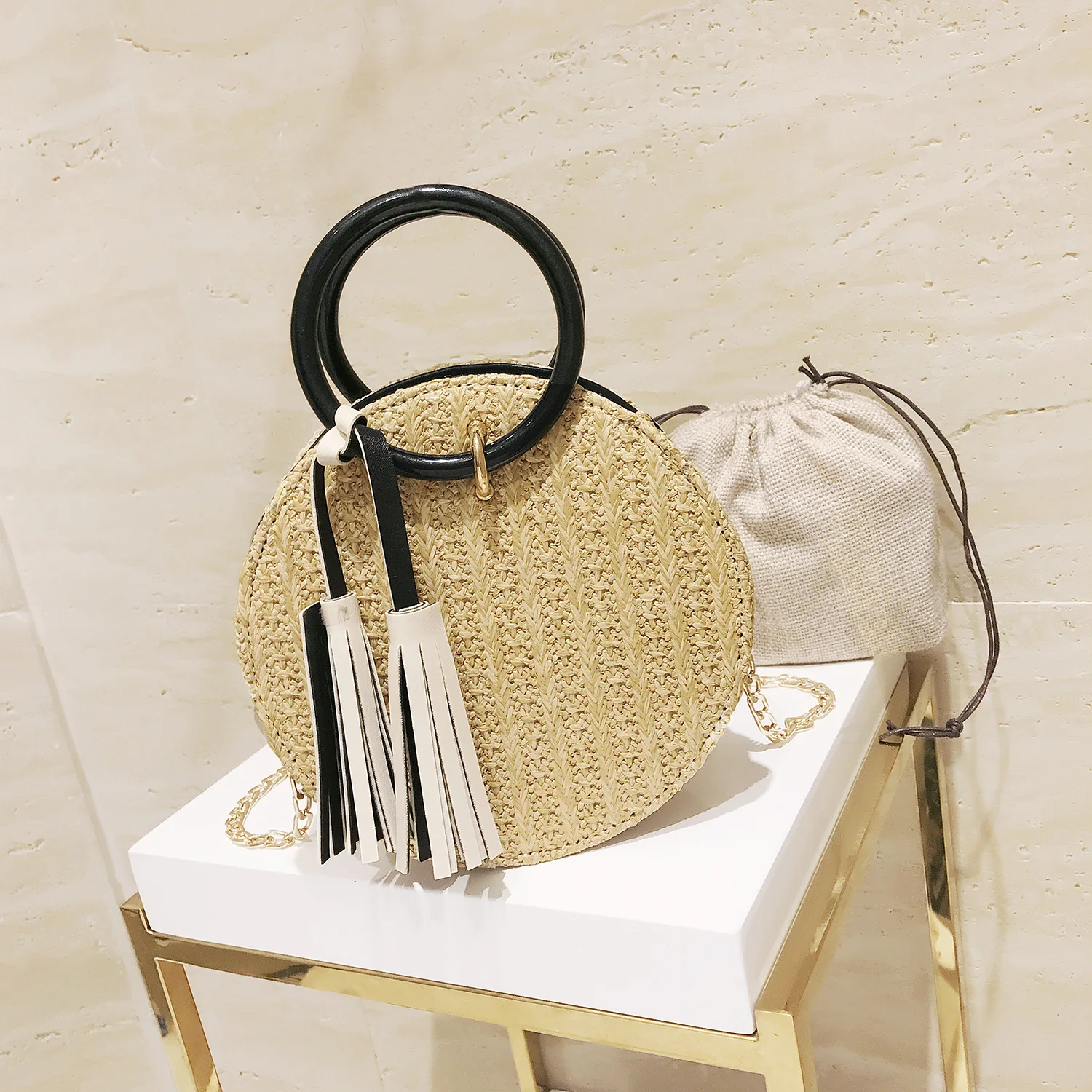 

2018 Summer Round Women Straw Bags Rattan Woven Beach Shoulder Bags Ladies Crossbody Tote Handbag Female Bohemian Handmade Bolsa