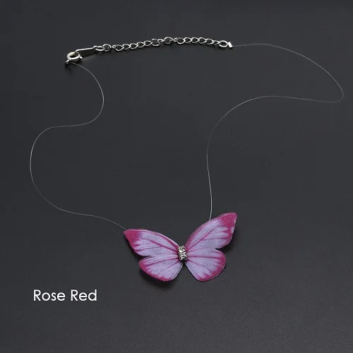 Новая мода Кристальные красочные 3D пряжа бабочки Чокеры Невидимый рыбий линии Шелковый Чокер Ожерелье Ювелирные изделия Подарки для женщин - Окраска металла: rose red
