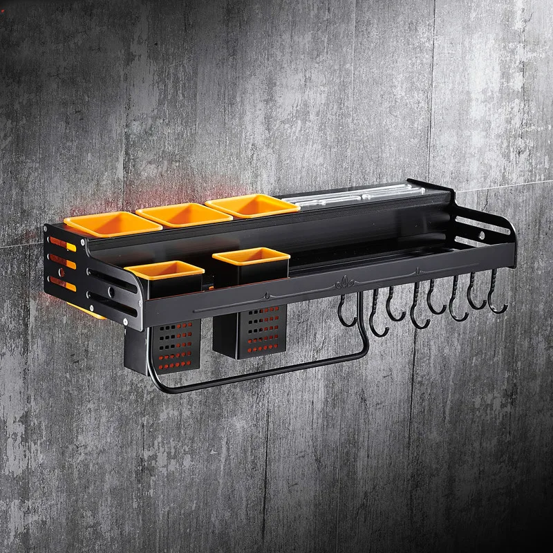  Black kitchen rack space aluminum kitchen seasoning wall hanging hardware pendant knife rack storag - 32908620328