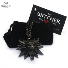 On Line Game The Witcher 3 Necklaces Wild Hunt Medallion Pendant and Chain Necklace for Men 1 Bag 1 Card Wolf Kolye