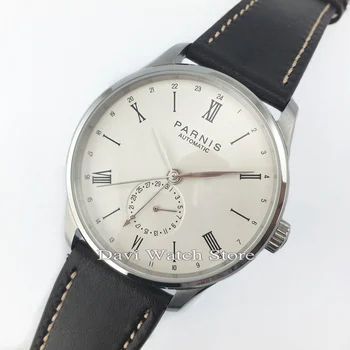 

PARNIS Brown Leather Strap White Dial GMT SEAGULL AUTOMATIC Movement Men's Watch