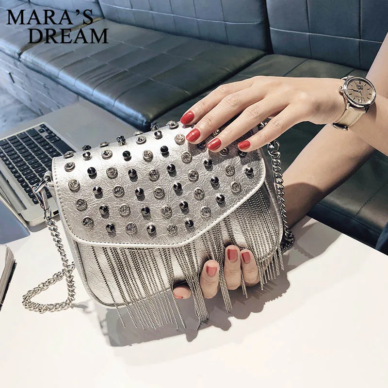 مارا حلم جديد خمر لينة بو جاكيت جلدي-حقائب بيد برشام شرابة سلسلة بلون النساء حقائب السيدات الكتف رفرف حقيبة الكيس