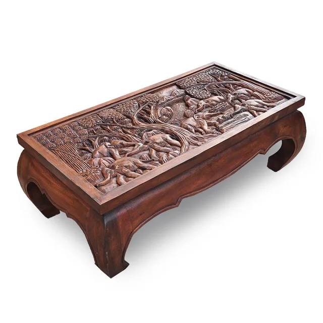 Thai Wood Crafts Hand Carved Teak Furniture Ornaments Decorated Thai Wood Crafts Hand Carved Teak Furniture Ornaments Decorated Coffee Table Tea Southeast Asia