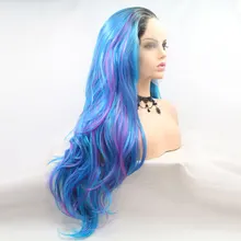 Bombshell синтетический парик на кружеве темные корни Омбре микс синий естественная волна термостойкие волокна волос натуральный волос для женщин