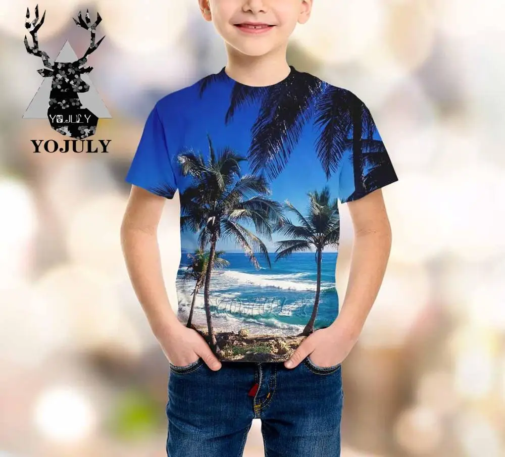YOJULY/детская одежда с 3d принтом в стиле Харадзюку с пляжным пейзажем для маленьких мальчиков и девочек-подростков детская футболка Лидер продаж, модные футболки, футболки