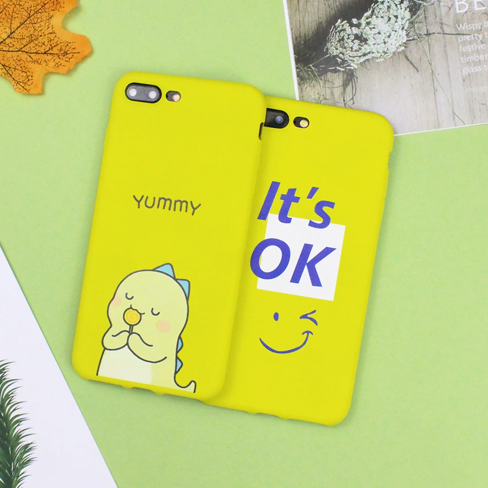 

Cute Dinosaur Plating Fluorescent yellow Case For iPhone 6 Soft Shell Case For iPhone 5 5S SE 7 8 Plus X Back Cover Cases Capa
