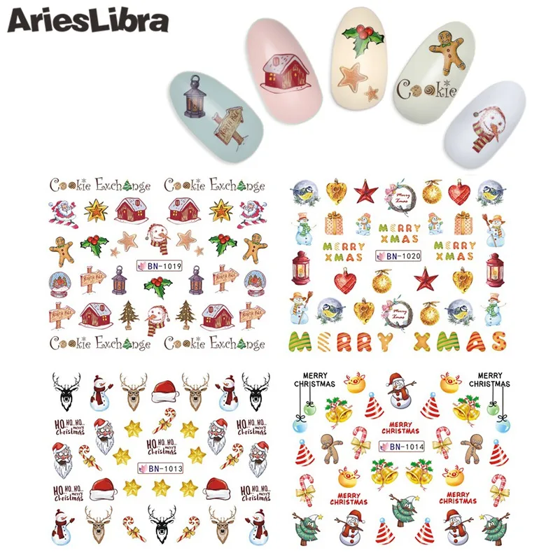 Наклейки для ногтей AriesLibra наклейки Рождественская серия переводные Мультяшные