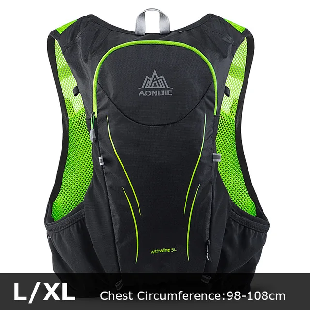 AONIJIE 5L для мужчин и женщин Легкий тренировочный гидратационный рюкзак для бега на открытом воздухе, для спорта, туризма, гонок, кемпинга, рюкзак для марафона, сумка - Цвет: Green L XL