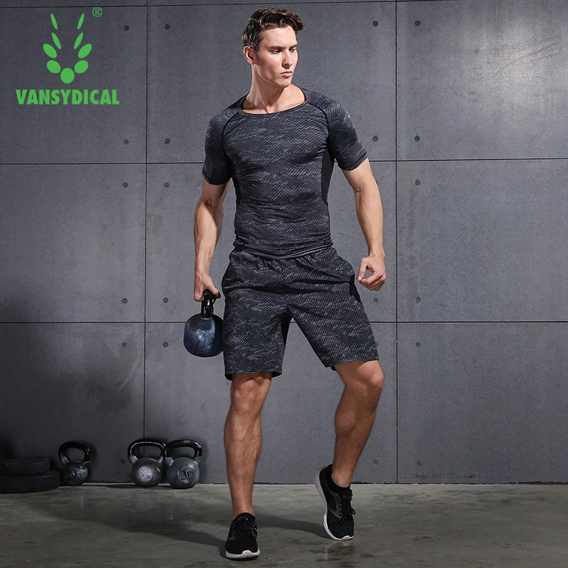Brand Mens Sports Suits 2 Pieces Running Sets Sportswear Compression Clothes For Men Tennis Training Underwear | Спорт и развлечения