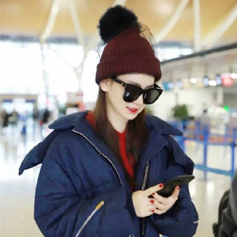 2019 New Faux Fur Pom Pom Hat Mesh Lace Beanies Cap Winter Warm Knitted Hats For Women Fashion Veil  Skullies Caps 2