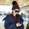2019 New Faux Fur Pom Pom Hat Mesh Lace Beanies Cap Winter Warm Knitted Hats For Women Fashion Veil  Skullies Caps 2