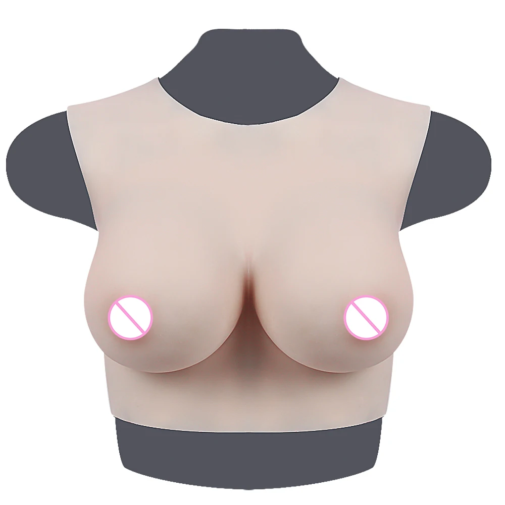 

KOOMIHO 72C CUP Round Neck Crossdresser Silicone Breast Shemale Fake Boobs Filled Silk Cotton Breast Forms for Men Transgender