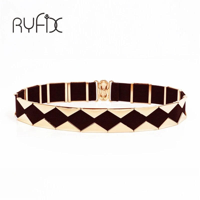 

2019 New women Belt European American punk triangular metal buckle Wide elastic waistband Fashion metal elastic girdle BL04