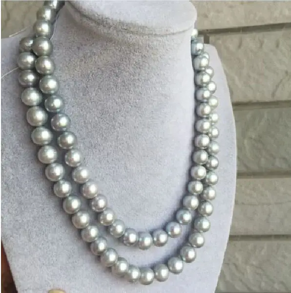 

huge 9-10 MM NATURAL TAHITIAN GRAY PEARL NECKLACE 35'' 14K clasp t (9.13)