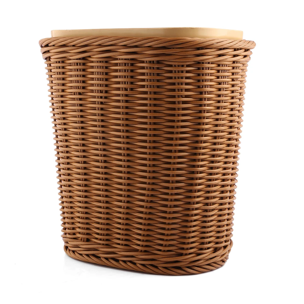Imitated Rattan Weaving Plastic Trash Can Household Office Garbage Bin