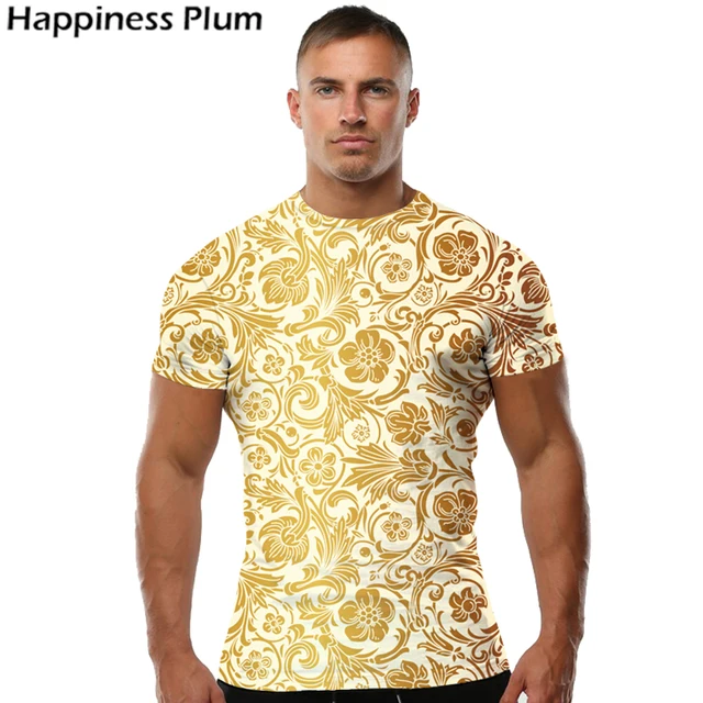 Luxury T Shirt Mens Gold Flower T Shirt Brand Clothing 3d Print Tshirt