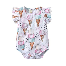 Одежда для малышей; боди для малышей; купальный костюм для девочек; костюм из кусочков мороженого с цветочным принтом и бантом; короткий стиль