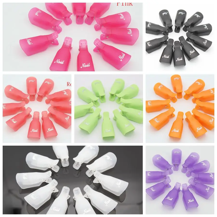 

10PC Pink/Black/Orange/White/Purple/Green/Red Plastic Nail Art Soak Off Cap Clip UV Gel Polish Gel Nail Polish Remover Wrap Tool