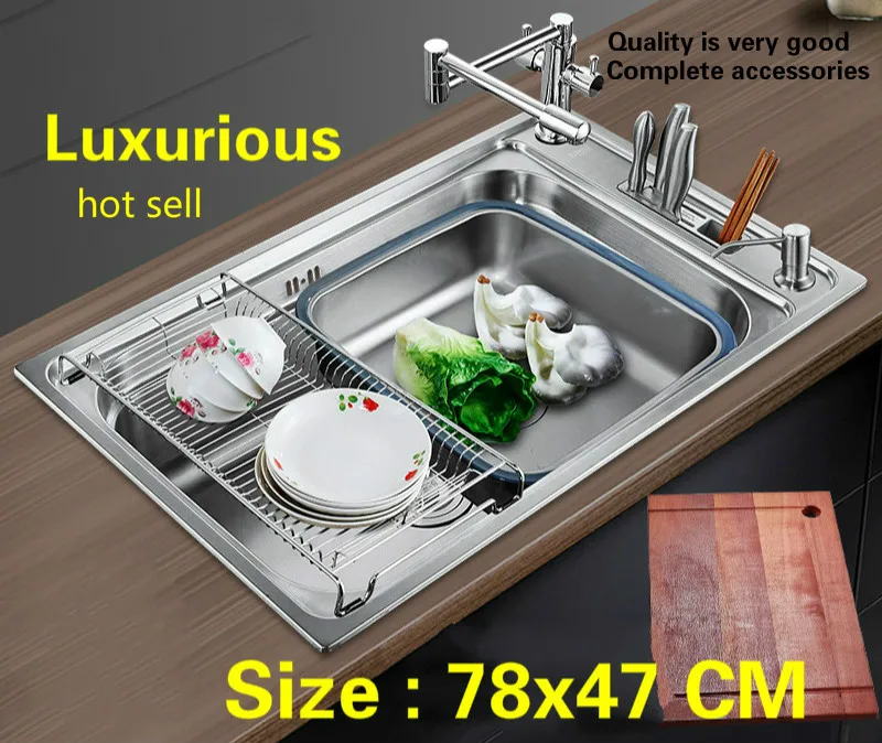 

Free shipping Household standard vogue kitchen single trough sink do the dishes 304 stainless steel big hot sell 78x47 CM