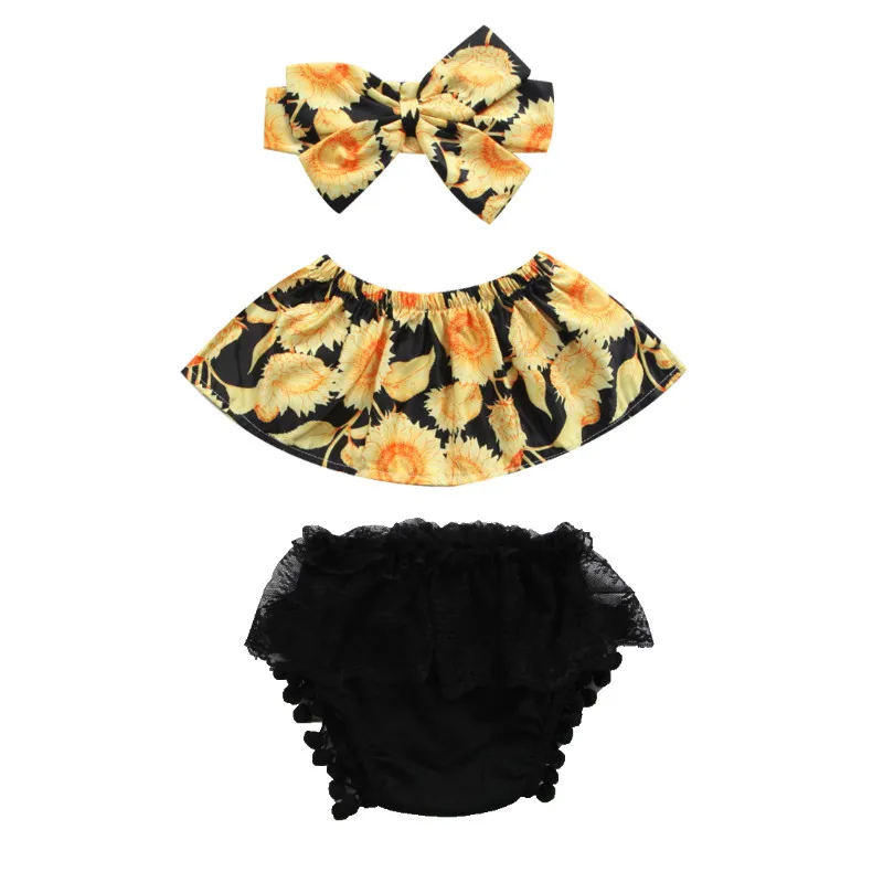 Pudcoco Newborn Infant Baby Girls Clothes Off Shoulder Lace Tops Sunflower Shorts 2Pcs Outfit Summer Cute Baby Sets