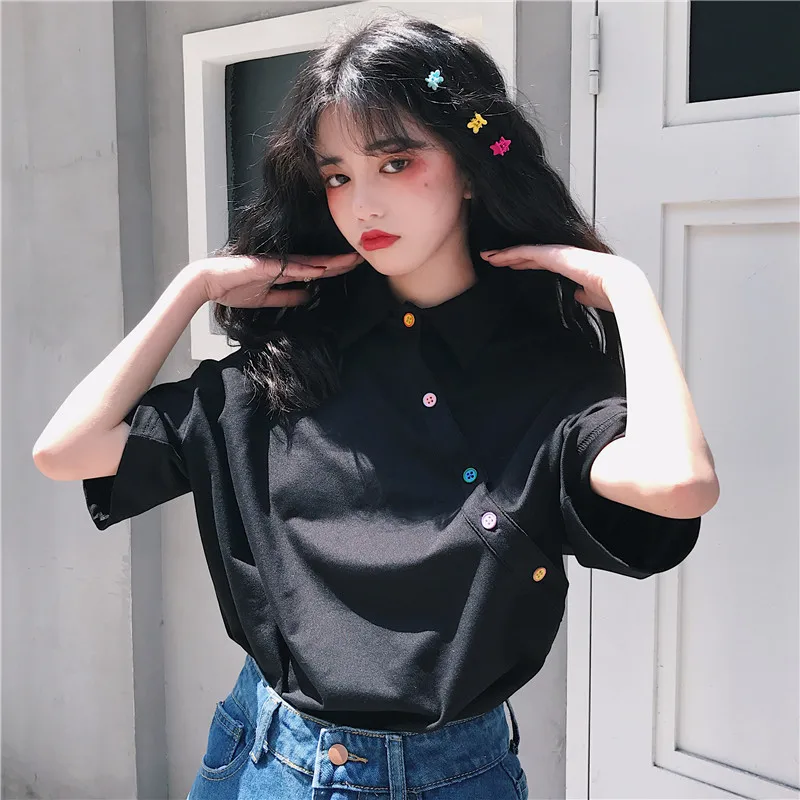 Harajuku свободная винтажная однотонная Универсальная футболка 90s для девочек в