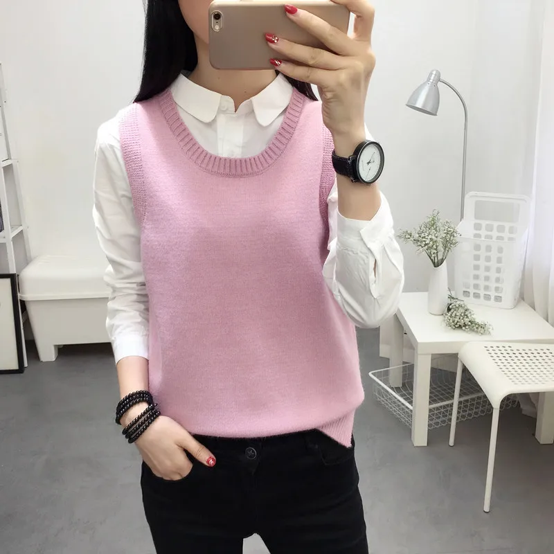 Spring Autumn Wool Sweater Vest Women Sleeveless O-Neck Knitted Vest Female Casual Tank Tops Pullover Oversize Split Side 2018