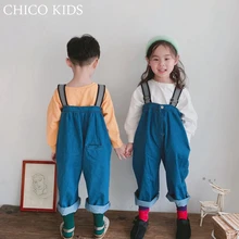Дети Мальчики Девочки Твердые хлопковые комбинезоны Штаны, детские длинные свободные джинсы Штаны W 24 M-7 T дети Штаны, дети chico широкие брюки