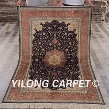 Yilong 4'x6' тонкой турецкий ковер темно-синие Vantage Античная ручной Тебриз шелковые ковры(lh473b4x6