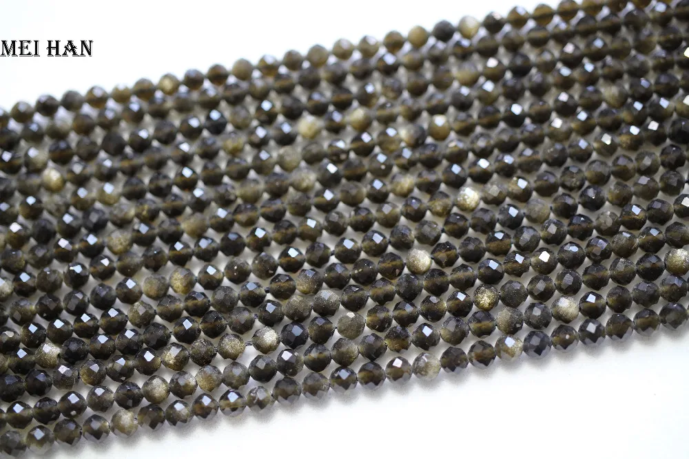 Meihan натуральный Золотой обсидиан 4,3 мм(3 нити/комплект) граненые круглые бусины для ювелирных изделий DIY браслет и ожерелье
