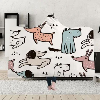 

Yoga mat Hooded blanket cloak magic hat blanket thick double-layer plush 3D digital printing cute puppy series