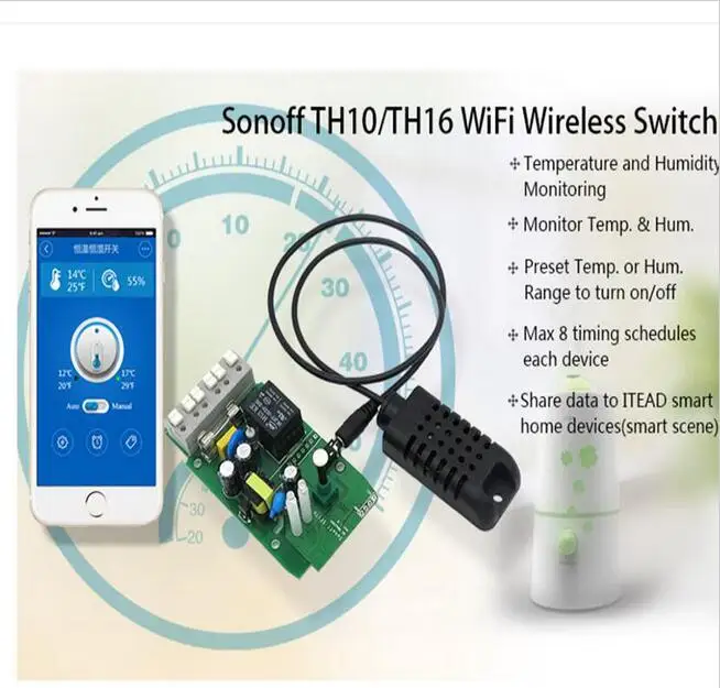 

TH 10A 16A Temperature Humidity Monitor Control WiFi Wireless Smart Switch thermostat For Smart Home with timing function