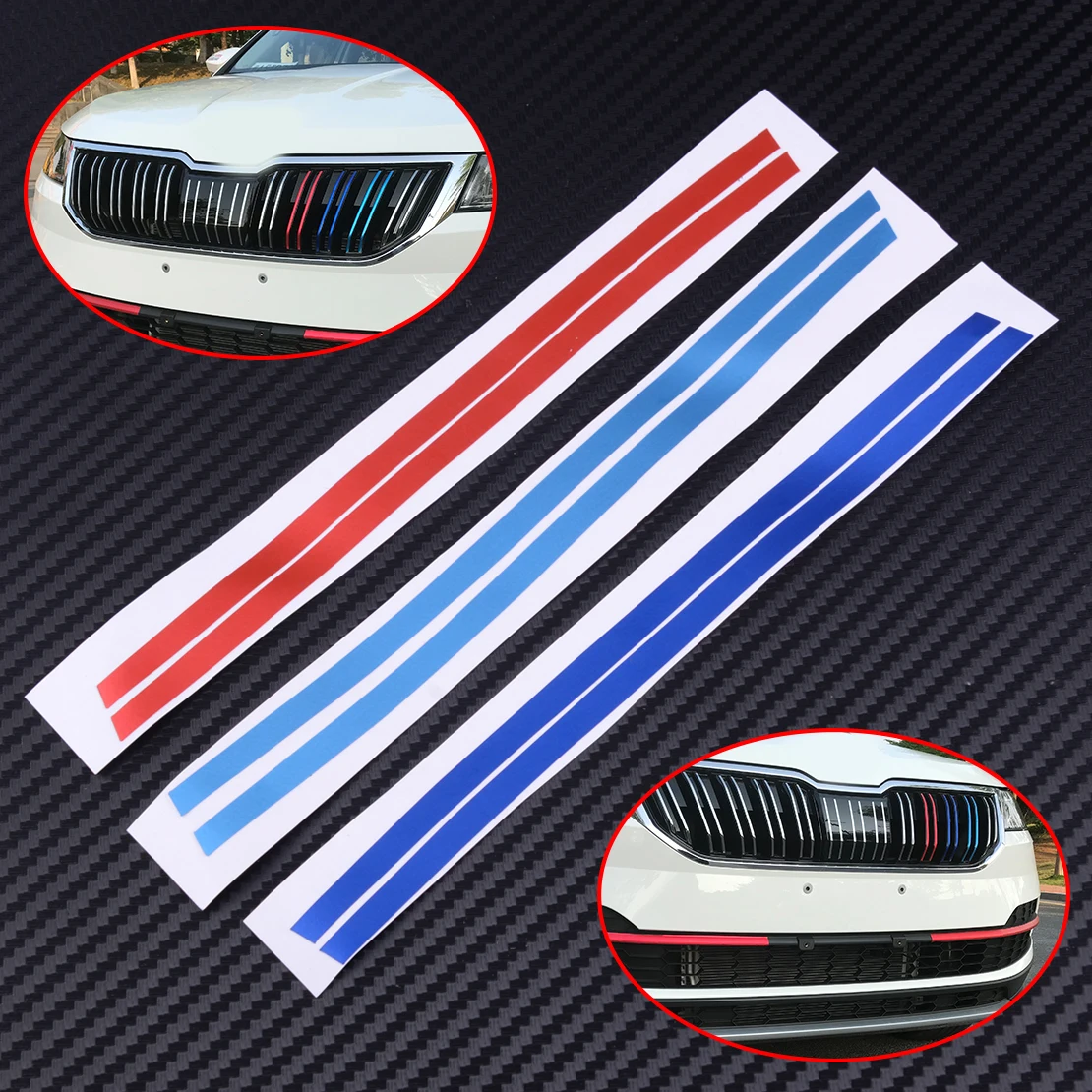 

CITALL New 3pcs/Set Front Net Grill Sticker Strips Garnish Trim Cover Fit for Skoda Karoq 2017 2018 Car Styling