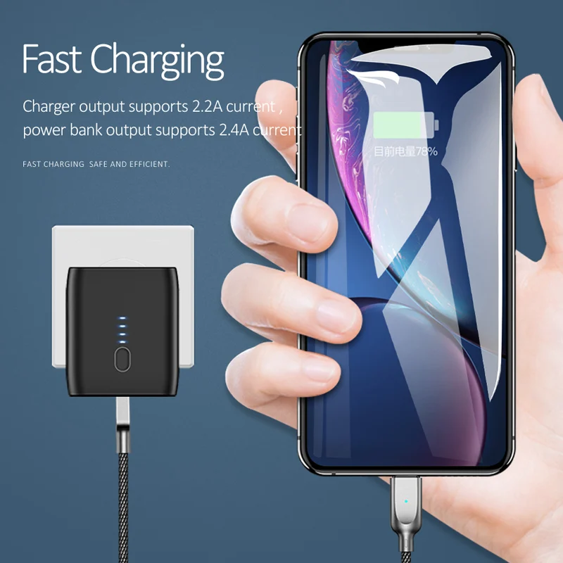 USAMS EU/US Foldable Plug 2 in 1 USB Charger Power Bank 5000mah Auto Power Off Fast Charging Powerbank Dual USB External Battery
