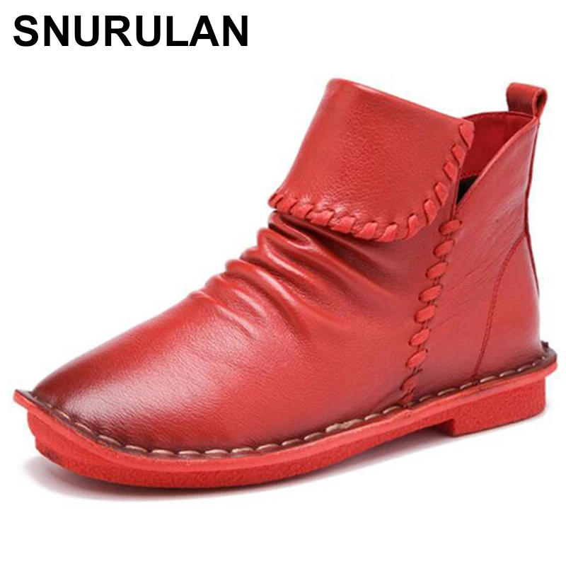 Botas Maman Noir Cheville gris Mode En Snurulan Femmes marron Style Manuel Bottes 2017 Main Chaussures Rétro À La Vintage rouge Cuir Pour Suture Véritable MpLVGqSUz