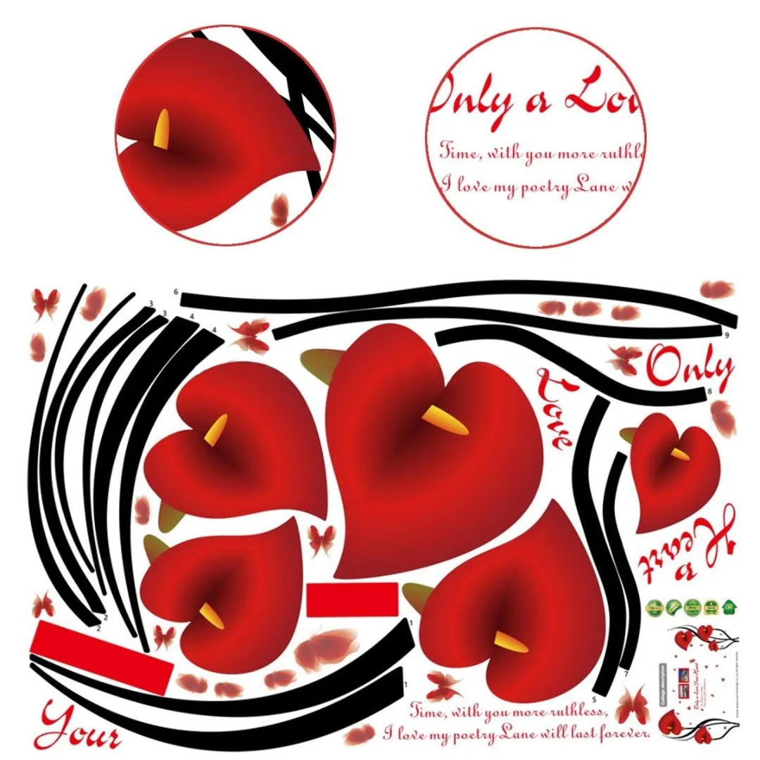 JX-LCLYL Removable Vinyl Red Love Flower Photo Frame Tree Wall Decal Sticker Home Decor