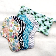 LECY ECO LIFE 4pcs heavy flow cloth night pads with one waterproof storage bag, super soft reusable printed sanitary towel