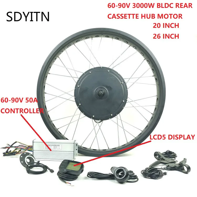 

SDYITN Snow Bike Electric Bicycle 60-90V 3000W BLDC Rear Cassette Hub Motor with LCD5 Display 20 26 Inch